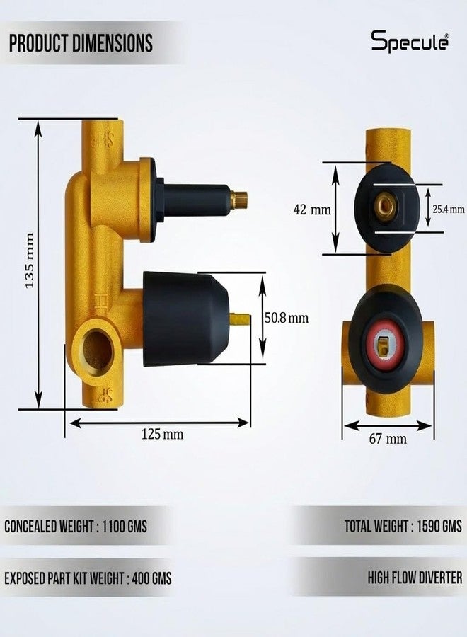 Specule Brass High Flow Diverter Set For Bathroom | Rain Overhead Showers and Diverter Tap | Diverter Full Set For Bathroom | Bathroom Diverter | Complete Shower System | Matte Black - Image 2